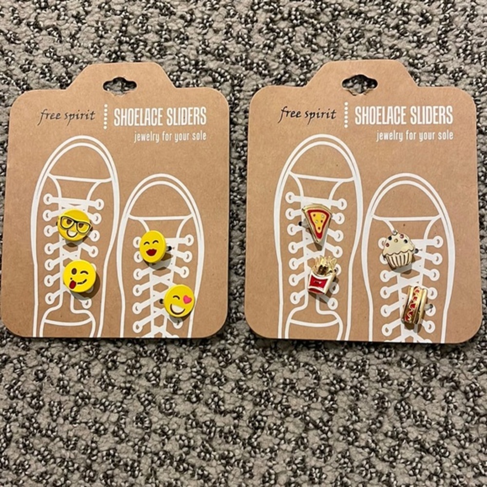 Free Spirit Shoelace Sliders 8 Total Shoe Charms Emoji & food Enamel Rhinestone
